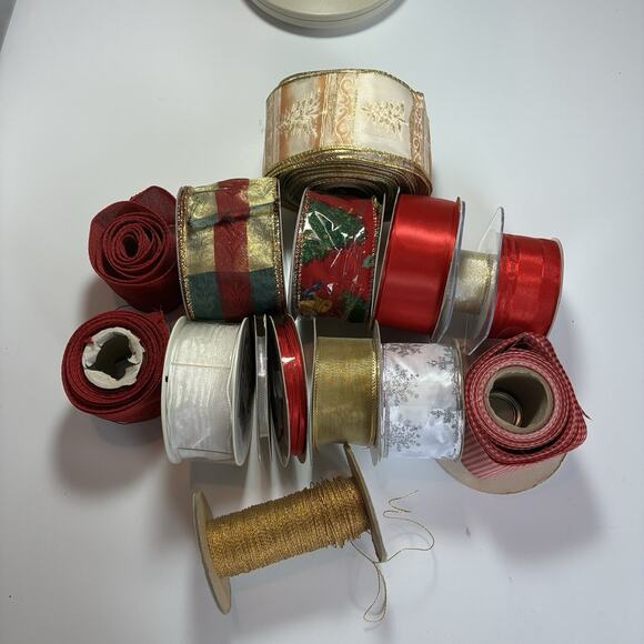 Lot 14 ROLLS CHRISTMAS HOLIDAY Wired RIBBON TRIM VARIOUS length/pattern - Picture 1 of 8